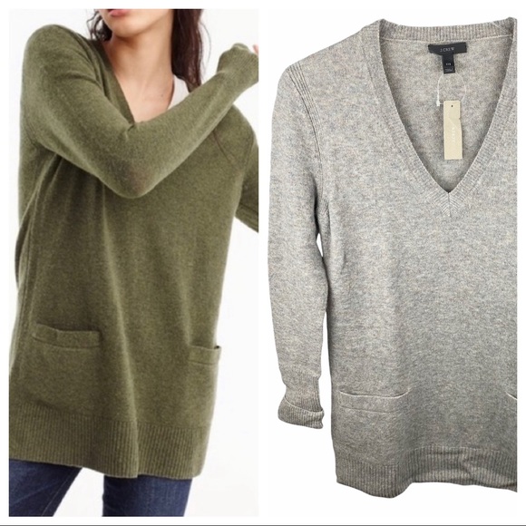NWT J Crew Wool Alpaca V-neck Pocket Tunic Preppy Academia Sweater XXS - Picture 8 of 8